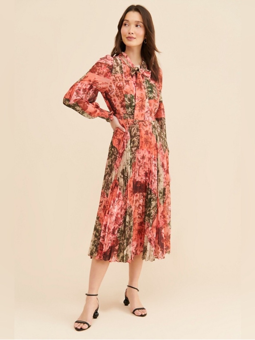 Rachel Parcell Floral Patchwork Midi Dress Size 6 Fall Feminine Romantic